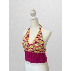 Recycled Threads Pink Handmade Crochet Halter Top (NWT)